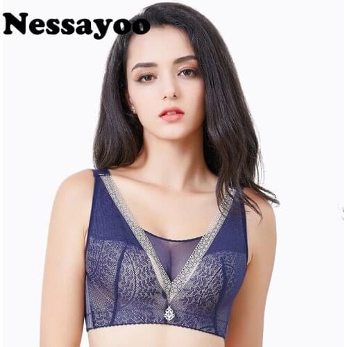 Nessayoo Plus Size Bra 120 52 50 48 46 C D DD E Cup Cotton No Rims Push Up Big Size Bras for Women Wireless Bralette Wedding bra
