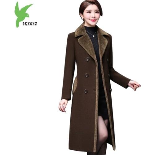 Boutique Womens Autumn Winter Trench Woolen Coats Plus size Warm Cashmere Coats Flocking Long section Slim Outerwear OKXGNZ1371