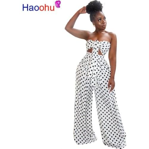 Black White Polka Dot 2 Piece Sweat Suits Women Clothes Bow Tie Off Shoulder Crop Top And Wide Leg Pants Two Pcs Set Tracksuit