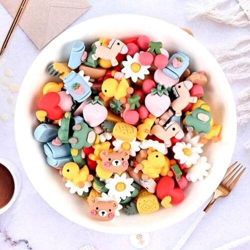 10Pcs/lot Cartoon Resins Flatback Resin Cabochon Kawaii Mermaid Fruit Bear Duck Cabochons DIY Scrapbook Hair Bows Center