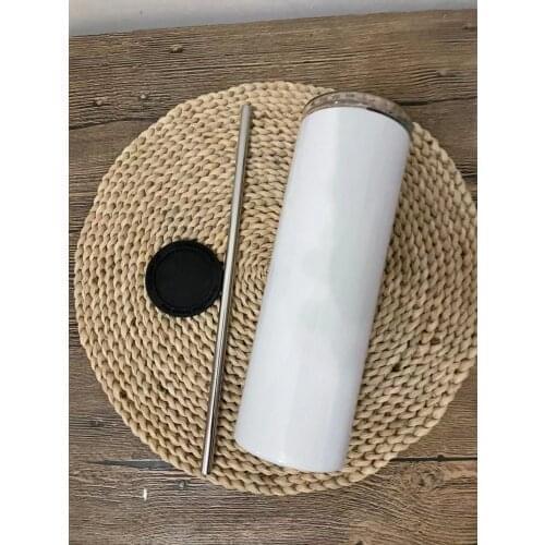 10 Pieces Straight Stainless Steel Tumbler 20oz Skinny Tumbler Perfect for Sublimation with Metal Straw and Rubber Bottom