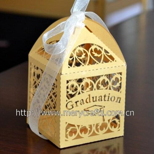 100pcs 2017 graduation gift design ! Laser cut gold graduation boxes, graduation candy boxes custom