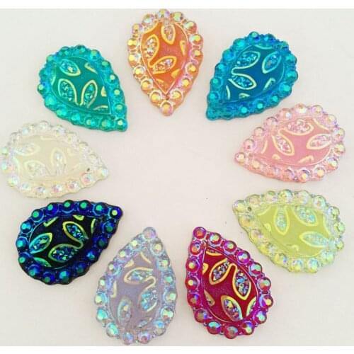 20PCS shiny AB Resin 18*25mm teardrop 3D rose Flat back rhinestone scrapbook Wedding Embellishment diy 2 hole appliques