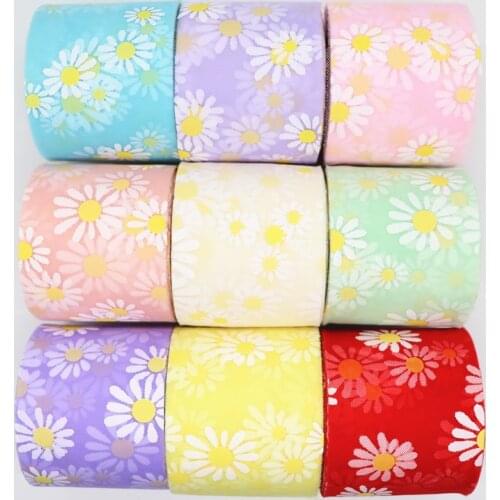 25Yards/roll 6CM Width Daisy Tulle Roll Organza Baby Shower Party Supplies DIY Hair Bows Handmade Materials