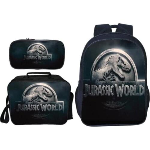3Pcs/Set Popular Fashion Animal Printing Jurassic World Children School Bags Dinosaur Boys Backpack for Kids Schoolbag for Girls