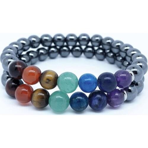 6mm8mm Natural Matte Hematite Stone Gem 7 Chakra Bracelet Yoga Lover Cure Energy Crystal String Beads Wealth Healthy Purify Gift