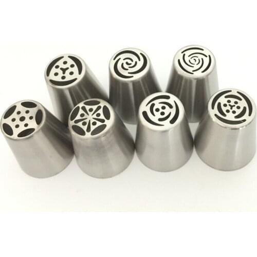 7PCS Stainless Steel Russian Cupcake Decorator Rose Kitchen Accessories Tulip Icing Piping Nozzles Pastry Decorating Tips Cake