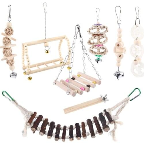 8 Pcs Parrots Swing Suspension Bridge Chewing Toys Entertainment Birds Cage Decoration Suitable for Small Parakeets Cockatiels C