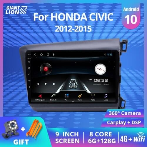 2din Android 9.0 Car Radio For Fit HONDA CIVIC 2012 2013 2014 2015 Multimedia Stereo Car DVD Player Navigation GPS Autoradio