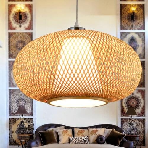 Bamboo Wicker Rattan Pendant Light Fixture Asian Japanese Rustic Hanging Ceiling Lamp Ming