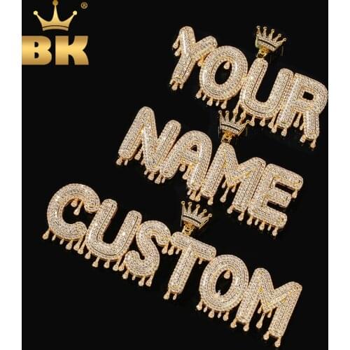 THE BLING KING Crowned Drip Letter Pendant Customzie Bubble Initial Letters Combination Gold Color Words Name OEM LINK