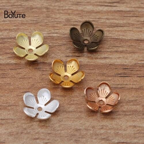 BoYuTe Wholesale (200 Pieces/Lot) Metal Brass Stamping 10MM Flower Bead Caps Diy Handmade Jewelry Accessories
