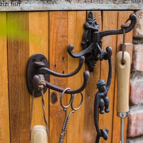 Iron Art Hook Up Cast Iron Multifunction Three-layer Hook Rotatable Wall Hanging Decorative Hook Metal Key Clothes Hat Hooks