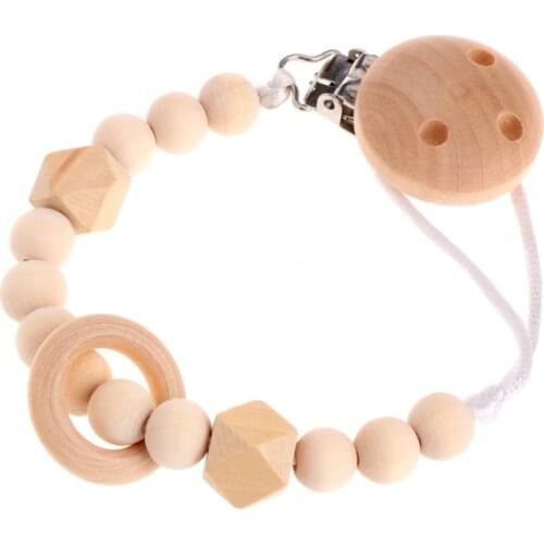 Baby Infant Toddler Dummy Pacifier Soother Nipple Wooden Chain Clip Holder Gift