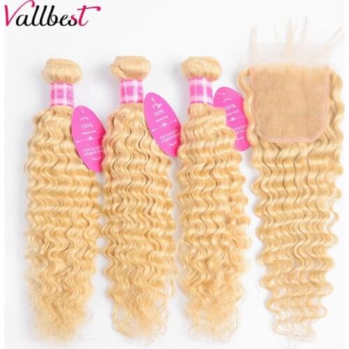 Vallbest Indian Deep Wave Bundles With Closure Human Hair 613 Bundles With Closure Remy Transparent Lace Closure With Bundles