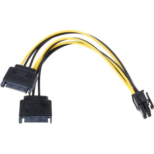 Dual 15Pin SATA Male To 8Pin(6+2) PCI-E Male Video Card Power Supply Cable 20cm T84C