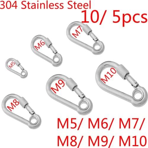 304 Stainless Steel Spring Hook Eyelet Carabiner Safety Hardware Tool Outdoor Sports Accessories 10/ 5pcs