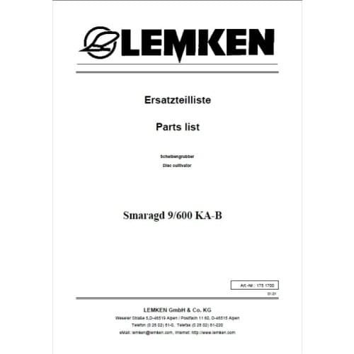 Parts catalogs for Lemken agricultural equipment, PDF
