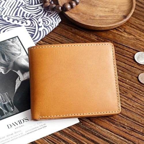 Genuine Leather Wallet For Men Male Vintage Handmade Vegetable Tanned Cowhide Short Bifold Small Purse Card Holder High Quality
