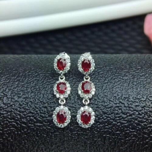 Fashion array natural red ruby gem drop earrings Natural gem stone earrings 925 silver girl woman party fine earrings jewelry