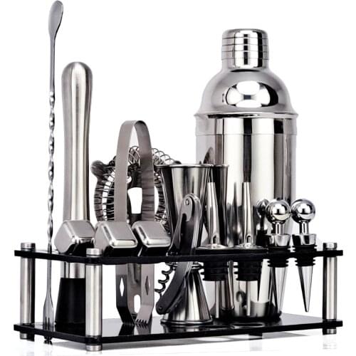 Bartender Kit, 16-Piece Whiskey Stone Cocktail Shaker Set Acrylic Stand, For Mixed Drinks Martini Bar Tools Set Stainless Steel