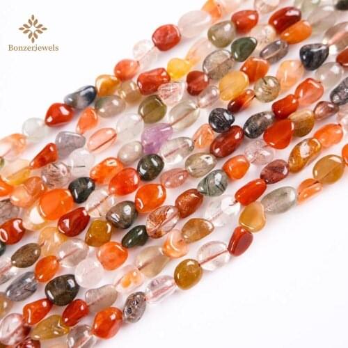 Natural Nuggets Irregular Rainbow Rutilated Quartzs Stone Beads For Jewelry Making Necklace Bracelet 15inches 6-8MM