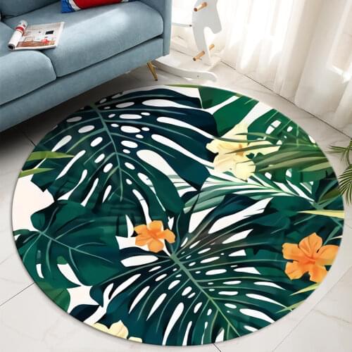 Nordic Green Tropical Plants Leaves Floral Round Carpet Bedroom Bedside Rug Chair Floor Mat Decor Soft Childrens Carpet Girl