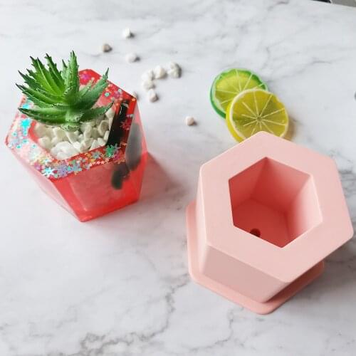 New Silicone Mold Hexagons Concrete Fleshy Flower Pot Candlestick Mold Ceramic Clay Handmade 3D DIY Crafts Ceramic Mold
