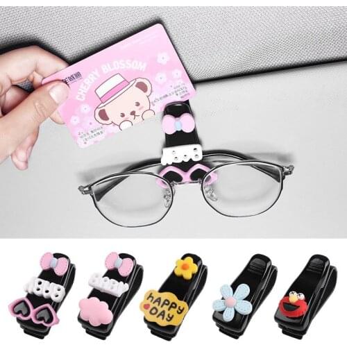 New Auto Sun Visor Car Sunglasses Clip Cute Card Ticket Holder Convenient Eyeglasses Organizer Rack Stand Car Interior Oragnizer