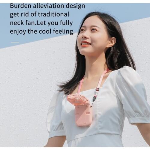 2021 New Design Portable Neck Fan USB Rechargeable 3 Speed Adjustable Cooling Fan Summer Handheld Power Bank Phone Desktop Stand