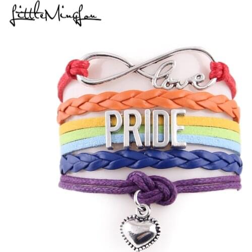 Little MingLou Infinity love pride bracelet heart charm awareness LGBT leather wrap men bracelets & bangles for women jewelry