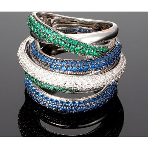 Zlxgirl luxury brand mixed plated color womens wedding finger ring jewelry high quality blue green white zirconia copper rings