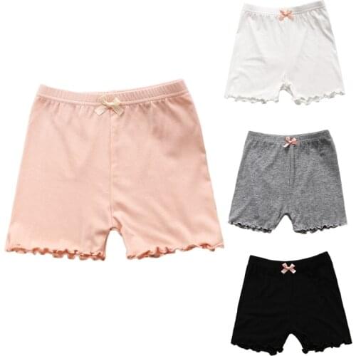 Kids Girls Summer Dance Biker Shorts Solid Color Ruffled Hem Sweet Bowknot Safety Under Dress Pants Breathable Sports Underskirt