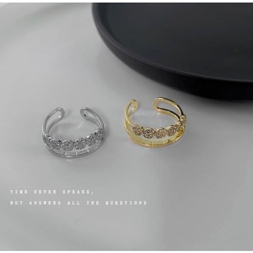 Rhinestone Women Ring Opening Korean Ladies Rings Fashion Jewellery Adjustable Couples Vintage Silver Color Stainless Anillos