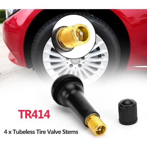 Universal 4 Pcs Rubber TR414 Snap-On Car Wheel Tubeless Tire Valve Stem Dust Cap Black Fastener Design Accessory