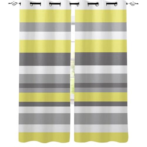Yellow Gray White Stripes Blackout Curtains For Living Room Bedroom Printed Window Treatment Drapes Home Decor