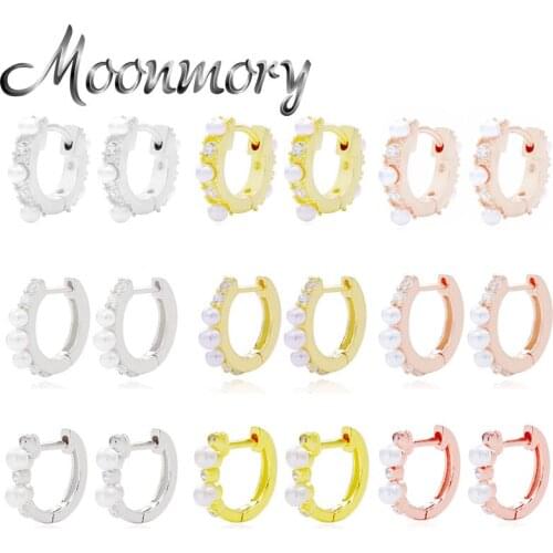 Moonmory 925 Sterling Silver Zircon CZ Hoop Huggies Earring For Women Gift 2020 New Luxury Pearl Round Earrings Jewelry Aretes