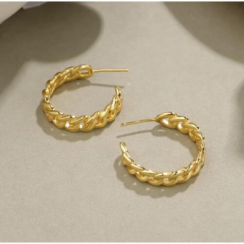 Silvology 925 Sterling Silver 23.5MM Wide Chain Big Stud Earring for Women Simple C Europe Exaggerate Earring Trendy 18K Jewelry