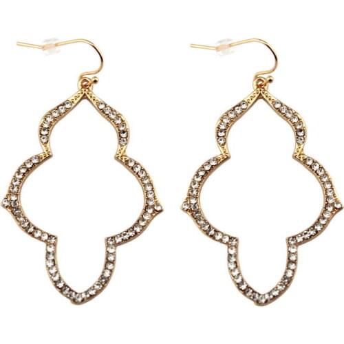 2020 Gold Pave Crystal Arabesque Chandelier Earrings for Women Fashion Minimalist Statement Earrings Jewelry Wholesale