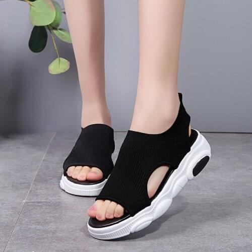 2021 New Shoes Woman Muffin Thick-soled High with Roman Female Sandals Woman Sneakers Fish Mouth Hollow Tie Women Shoes