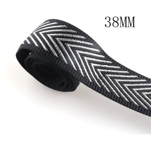 1.5 inch Black white stripe webbing fabric belt heavy weight cotton webbing handbag Polyester soft webbing key fob Nylon Strap