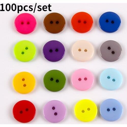 100PCS 9mm 11mm 15mm 20mm Decorative Buttons For Needlework Resin Plastic Button For Dolls Scrapbooking Sewing Buttons 2 Holes