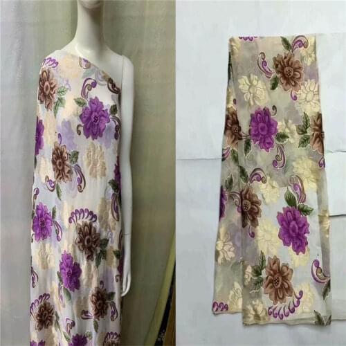 2020 Latest African Soft Silk Fabric For Garment Neat Embroidery On The Material Silk Fabric 5 Yards! LXFN11102