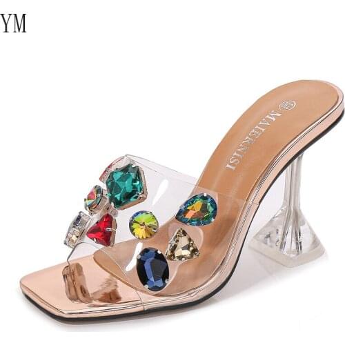 2021 Clear Heels PVC Summer Women Sandals Crystal Fashion Slipper Casual Outdoor Zapatillas Mujer Casa Flip Flop Beach Sandals