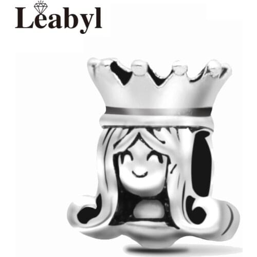 4 Pcs/Lot Tibetan Silver Crown Smile Princess Charm fit Original Bracelets DIY Jewelry Making Bead for Child Girl Gift