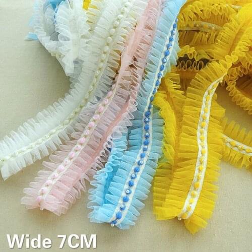 7CM Wide 3D Pleated Beaded Fringe Lace Edging Trim Dress Collar Embroidered Ribbon DIY Women Children Clothing Sewing Supplies