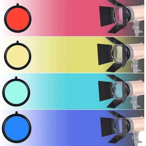 96mm Universal Mount Metal Bardoor Barn Door Barndoor with Honeycomb Grid 4pcs Color Gel Filters for Neewer Godox Strobe Flash