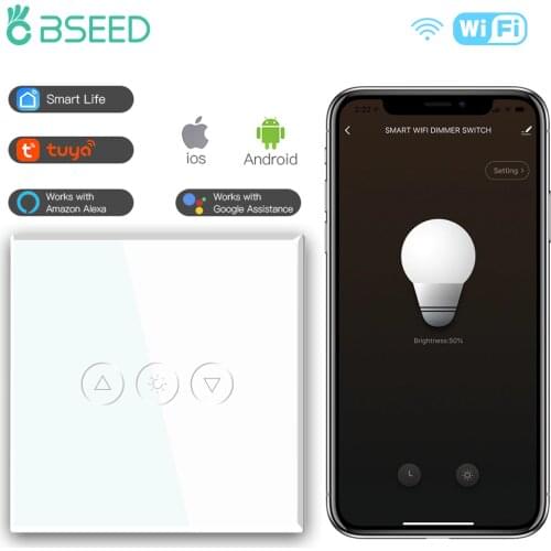 BSEED WIFI Dimmer Light Switches 1Gang 1Way Tuya Touch Switch Wireless Control Dimmable Wall Switches Google Alexa Smart Life