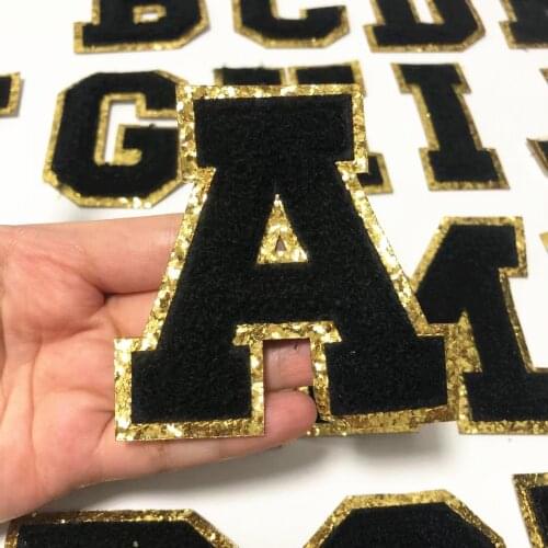 Black Towel Embroidered Letters Iron On Patch Applique Diy Name Badge Alphabet Sequins Patches For Kid Clothing Bags Accessories