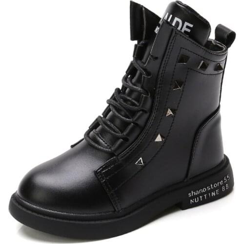 Childrens Martin Boots PU Leather 2020 New Boys Girls Soft Sole Short Fashion Boots British Style Kids Sport Shoes Baby Sneaker